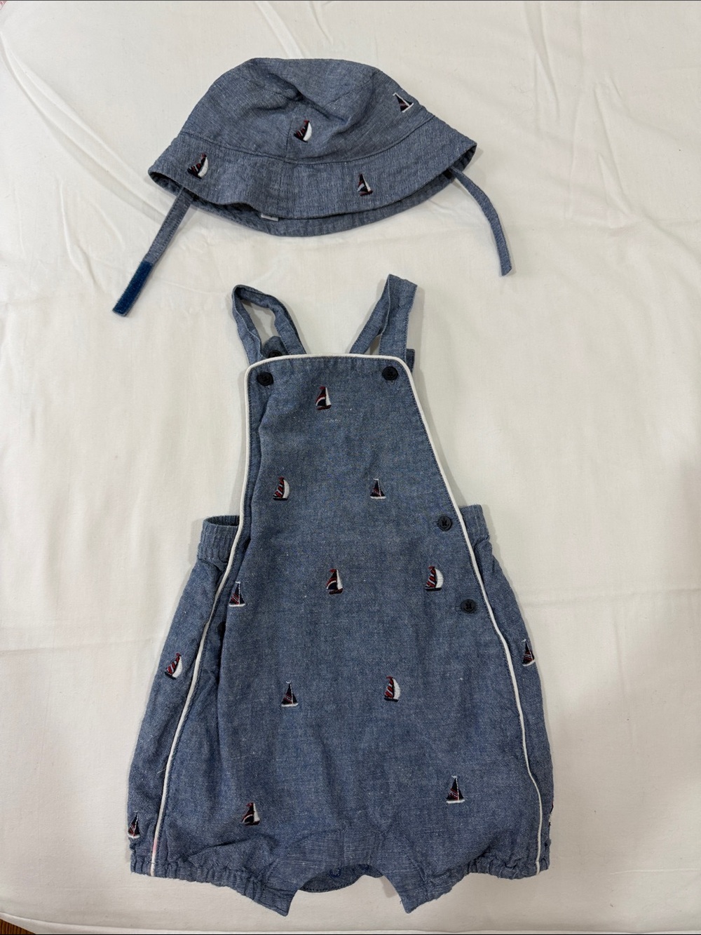 Janie and Jack Blue Sailboat Embroidered Baby Romper with Hat